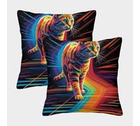 POLIUAWS Taies d'oreiller Cat Between Lines, Format King Size, Douces et soyeuses, pour Cheveux et Peau, Lot de 2 (45 x 45 cm).