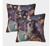 POLIUAWS Taies d'oreiller Space Pizza Party, Taille Standard, Lot de 2, en Polyester Doux et Amusant, 40 x 40 cm