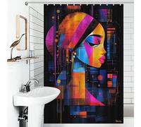POLIUAWS The Girl with A Pearl Earring - Neon Abstract Portrait Rideau De Douche en Polyester Doux pour Hôtel, Salle De Bain Ou Dortoir 46.85x70.87Inch（119x180cm）