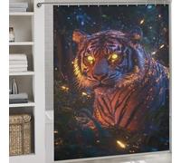 POLIUAWS Tiger in The Night Ensemble De Rideaux De Douche Lavables Et Élégants pour Usage Quotidien, avec 12 Crochets, pour Salle De Bain Ou Dortoir 69.69x70.87Inch（177x180cm）