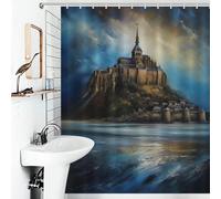 POLIUAWS Timeless Mont Saint Michel Ensemble De Rideaux De Douche Lavables Et Élégants pour Usage Quotidien, avec 12 Crochets, pour Salle De Bain Ou Salle d'eau 56.30x70.87Inch（143x180cm）