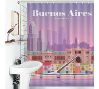 POLIUAWS Travel to Buenos Aires Ensemble De Décoration De Salle De Bain Moderne en Tissu 100% Polyester Lavable pour Rideau De Douche Et Salle d'eau 56.30x70.87Inch（143x180cm）