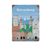 POLIUAWS Travel to Ravensburg Décoration Murale En Fer Forgé, Panneau En Métal, Pour Salon, Chambre, Salle De Jeux, Bureau, Garage15.7 x11.8