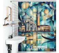 POLIUAWS Venice Geometric Cityscape - Grand Canal & Basilica Art Tissu 100% Polyester Lavable, Moderne Et Déperlant, pour Enfants, Femmes Et Hommes 53.54x70.87Inch（136x180cm）