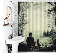 POLIUAWS Vintage Solitude - Man and Dog in Tranquil Nature Rideaux De Salle De Bain en Polyester, Style Art Moderne, pour Douche Et Salle d'eau 53.54x70.87Inch（136x180cm）