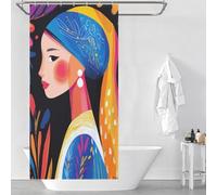 POLIUAWS Vivid Fauvist Vision of Girl with A Pearl Earring Polyester Épais Et Durable, Polyester Moderne Hydrofuge pour Baignoire Et Cabine De Douche 35.43x70.87Inch（90x180cm）