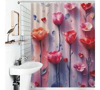 POLIUAWS Watercolor Flowers and Hearts Pattern Rideau De Douche Imperméable en Polyester Doux pour Salle De Bain Ou Chambre Humide 53.54x70.87Inch（136x180cm）