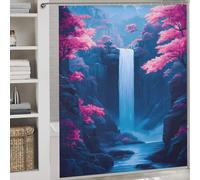 POLIUAWS Waterfall in A Blue Canyon Cherry Blossom Rideau De Douche en Polyester Anti-moisissure, Décor pour Salle De Bain Ou Dortoir 69.69x70.87Inch（177x180cm）