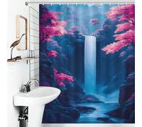 POLIUAWS Waterfall in A Blue Canyon Cherry Blossom Tissu Polyester Imperméable Moderne, Déperlant pour Baignoire Et Cabine De Douche 56.30x70.87Inch（143x180cm）