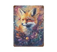 POLIUAWS Whimsical Fox with Flowers And Berries - Vibrant Digital Airbrush Art Plaques En Métal - Décoration Murale Pour Piscine, Clubs, Bars, Sealine15.7 x11.8