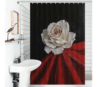 POLIUAWS White Rose on Red Ensemble De Salle De Bain Élégant, Lavable Et Moderne en Polyester Déperlant avec Crochets 46.85x70.87Inch（119x180cm）