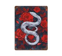POLIUAWS White Serpent Among Crimson Roses Plaque En Métal Vintage, Affiche Rétro Pour La Décoration De La Maison, De La Ferme, Du Café, Du Bureau, Du Magasin Ou Du Jardin15.7 x11.8