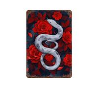 POLIUAWS White Serpent Among Crimson Roses Plaque Murale En Métal Style Vintage, Décoration Murale Pour Salon, Chambre, Salle De Jeux, Bureau Ou Garage11.8 x7.9