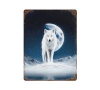 POLIUAWS White Wolf Under The Winter Moon Plaque Murale En Métal Style Vintage, Décoration Murale Pour Salon, Chambre, Salle De Jeux, Bureau Ou Garage15.7 x11.8