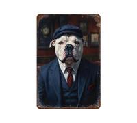 POLIUAWS White XL Bully Dog Wearing A Suit in The Pub Accessoires De Camping Décoration Plaque En Métal Café Pubs Clubs Salon Bars Cuisine Balcon11.8 x7.9