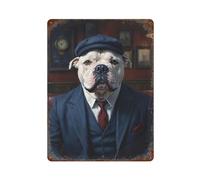 POLIUAWS White XL Bully Dog Wearing A Suit in The Pub Décoration Murale En Fer Forgé Pour Piscine, Clubs, Bars Et Espaces Extérieurs
