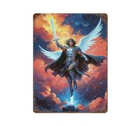 POLIUAWS Winged Archangel Michael The Warrior with Sword in Clouds Panneaux Métalliques Vintage - Décoration Murale - Plaques En Étain - Cafés, Pubs, Clubs, Salons, Bars, Cuisines, Balcons15.7 x11.8