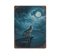 POLIUAWS Wolf Howling at The Moon Plaque En Métal Vintage, Affiche Rétro En Métal Pour Salles De Jeux, Décorations De Drapeaux, Plaques15.7 x11.8