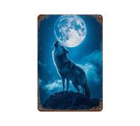 POLIUAWS Wolf Howling at The Moon Plaque Murale En Métal Style Vintage, Décoration Murale Pour Garage/bar/espace Détente/café/atelier Familial11.8 x7.9