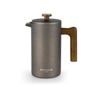 POLIVIAR Cafetière à piston à piston à 8 tasses avec poignée en bois - Cafetière isotherme à double paroi et 1 filtre supplémentaire - Presse à café en acier inoxydable pour un bon café et thé (1