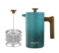 POLIVIAR - Cafetière à piston à piston avec poignée en bois véritable, isolation à double paroi et écran à double filtre, en acier inoxydable de qualité alimentaire pour un bon café et thé - JX2023