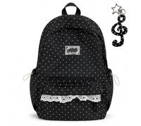 Polka Dot Backpack, Cute Lace Large Daypack for School Travel (Black) | Aesthetic Large Laptop Daypack, Lightweight Nylon, Adjustable Straps for Everyday Commute