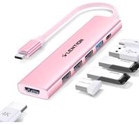 POLKI-Hub USB C Multiport Adaptateur 6-en-1 avec Charge PD 100W, 4K HDMI, 4 Ports de Données USB-A, Hub Type C pour MacBook Pro 2024-2016, Nouveau Mac Air, iPhone 15/16 Plus Pro Max (CH17 Rose)