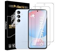 Pollachi Lot de 2 protecteurs d'écran en verre trempé pour Samsung Galaxy S24 FE 5G + 2 protecteurs d'objectif d'appareil photo, Samsung Galaxy S24 FE 5G, dureté 9H, anti-rayures, sans bulles