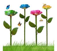 Pollinator Watering Station - Iron 24.8 Inches, Metal Flower Garden Stake Set Of 4, Butterfly Bee Bath Cups | Bee Watering Station, Garden Yard Decor, Outdoor Lawn Pathway Ornament, Wildlife Attractio