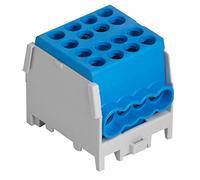 Pollmann HLAK 25 1/6 M2 Borne de Dérivation Individuelle, Bleu, 1 Pôle | Bloc de jonction pour rail DIN 35 mm, 8 points de serrage, 2 x 25 mm² et 6 x 16 mm², courant nominal Cu 130 A et Al 100 A