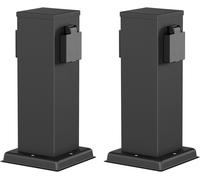 Polly 2 Pcs Outdoor Garden Power Socket Column Ip44 2X Stainless Steel Black Square 27Cm
