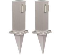 Polly 2-Piece Garden Socket Column With Stake For Outdoor, Ip44, 2-Time, Stainless Steel, Square, 27 Cm