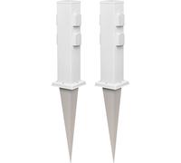 Polly 2pcs Garden Socket Column With Stake Outdoor 4x Stainless Steel Square White 38cm