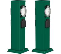 Polly 2pcs Outdoor Garden Power Socket Column Ip44 Timer/Time Switch 3 Times Stainless Steel Plastic Green Square 38cm