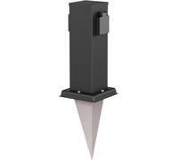 Polly Garden Socket Column With Ground Spike For Outdoor, Ip44, 2-Time, Stainless Steel, Square, Black, 27 Cm