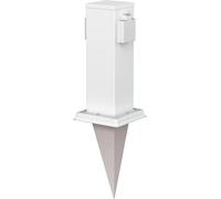 Polly Garden Socket Column With Ground Spike For Outdoor, Ip44, 2-Time, Stainless Steel, Square, White, 27 Cm