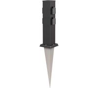 Polly Garden Socket Column With Ground Spike For Outdoor, Ip44, 4-Time, Stainless Steel, Square, Black, 40 Cm