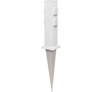 Polly Garden Socket Column With Ground Spike For Outdoor, Ip44, 4-Time, Stainless Steel, Square, White, 40 Cm