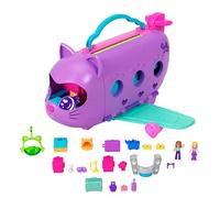 Polly Pocket Avion Chaton Transformable Coffret jouet de voyage avec 2 mini-figurines et 1 animal, scène tournante et accessoires, HWP19