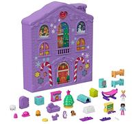 Polly Pocket Calendrier de l’Aven Chalet d’hiver, 4 étages avec 8 pièces, 25 surprises à découvrir (dont mini-figurines Polly et Shani), Jouet Enfant, Dès 4 ans, HHX84