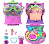 Polly Pocket Coffret Chaton Pastèque, jouet de voyage avec 1 mini-figurine, un animal, un manège en forme de tasse, une balançoire à bascule et des accessoires sur le thème des fruits, JKC50