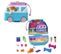 Polly Pocket Coffret Chiot À La Plage avec 2 Mini-Figurines, Shani Et Son Amie, 12 Accessoires Dont 1 Camping-Car Et 5 Éléments De Jeu, Jouet Voyage, Jouet Enfant, A Partir De 4 Ans, HRD36