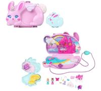 Polly Pocket Coffret de Voyage Lapin avec 2 Mini-Figurines et 12 Accessoires, Dont des Animaux de Compagnie, Coffret Sac à Main 2 en 1 thème Lapin Licorne