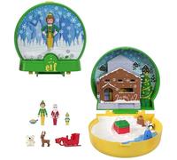 Polly Pocket Coffret Elfe en partenariat avec Le Film, Mini-Figurines et Coffret sur Le thème des fêtes, 6 Accessoires à thème, Mini-Figurines de Buddy, père Noël et Papa Elfe, JGT05