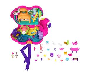 Polly Pocket Coffret Flamant Rose avec 26 Surprises Dont Mini-Figurines Margot & Son Amie, système de Fixation Pop & Swap, espaces de Jeu sur Le thème des Tropiques, Jouet Enfant, Dès 4 Ans, HJN76