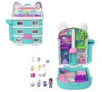 Polly Pocket Coffret Gabby et la Maison Magique, Mini-Figurines et Coffret de Jeu, 9 Accessoires à thème, Chats Pandy Pattes, Ptichou et Marine, JFV02