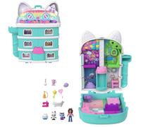 Polly Pocket Coffret Gabby et la Maison Magique, Mini-Figurines et Coffret de Jeu, 9 Accessoires à thème, Chats Pandy Pattes, Ptichou et Marine, JFV02