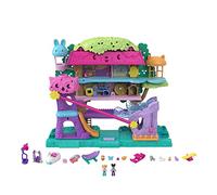 Polly Pocket Coffret La Maison dans Les Arbres Pollyville, 5 étages, Plus de 15 éléments de Jeu Dont 2 poupées, 1 véhicule et 4 Animaux, Jouet Enfant, Dès 4 Ans, HHJ06