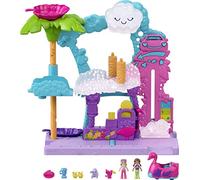 Polly Pocket Coffret La Station de lavage Flamant rose Pollyville avec 2 mini-figurines, une voiture qui change de couleur et accessoires pour jouer dans l’eau, Jouet Enfant, Dès 4 ans, HHJ05