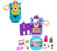 Polly Pocket Coffret Minions avec 1 figurine, 2 figurines Minions et une peluche licorne, coffret à collectionner avec 9 accessoires, HWP09